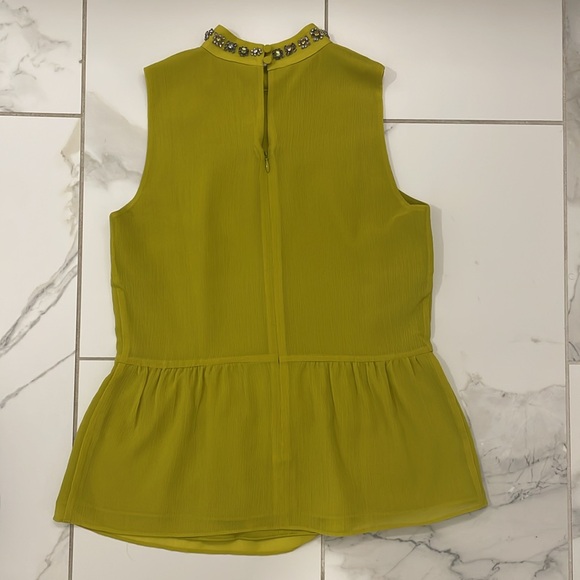 J. Crew Embroidered Jeweled Sleeveless Peplum top in Burnished Chartreuse, XXS - Picture 6 of 6